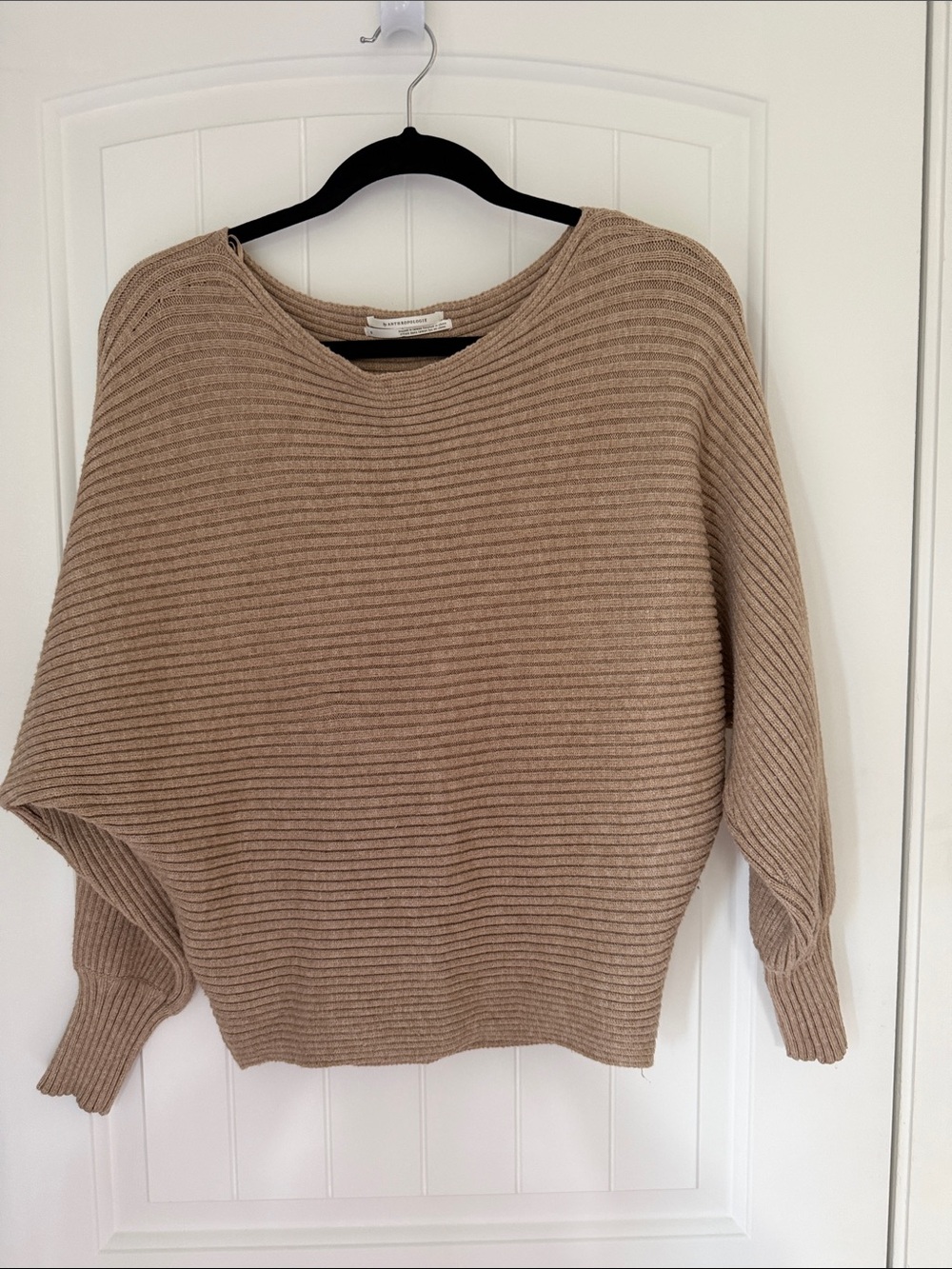 Anthropologie Ribbed Dolman Batwing Sweater - Taupe